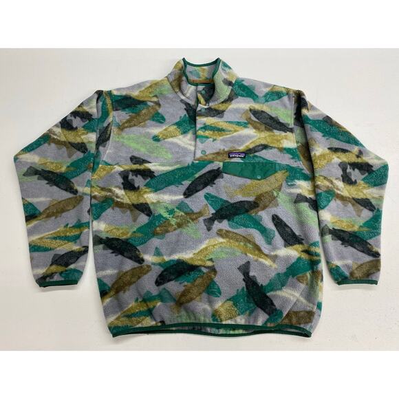 Patagonia Other - RARE Men Patagonia Synchilla Snap-T trout fish all-over graphic fleece pullover